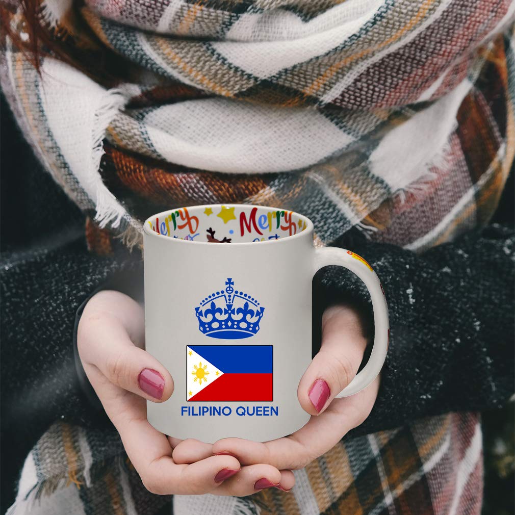 Funny Ceramic Christmas Coffee Mug with Filipino Queen Crown Design - Perfect for Holiday Gifts, Office Humor & Tea Lovers