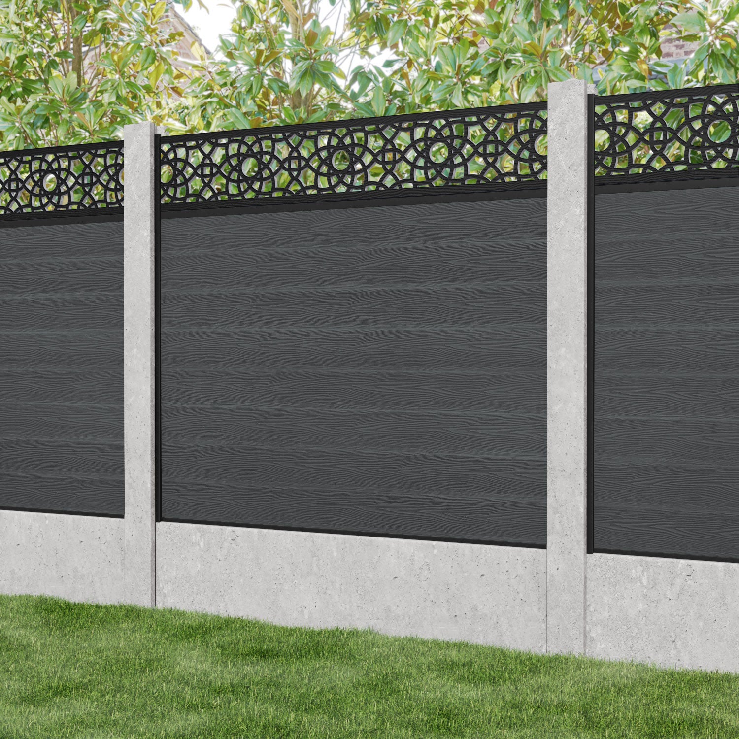 Classic Dark Grey Ambar Fence Panel for Concrete Posts - Durable Outdoor Privacy Fence for Backyard, Garden, and Pool Areas