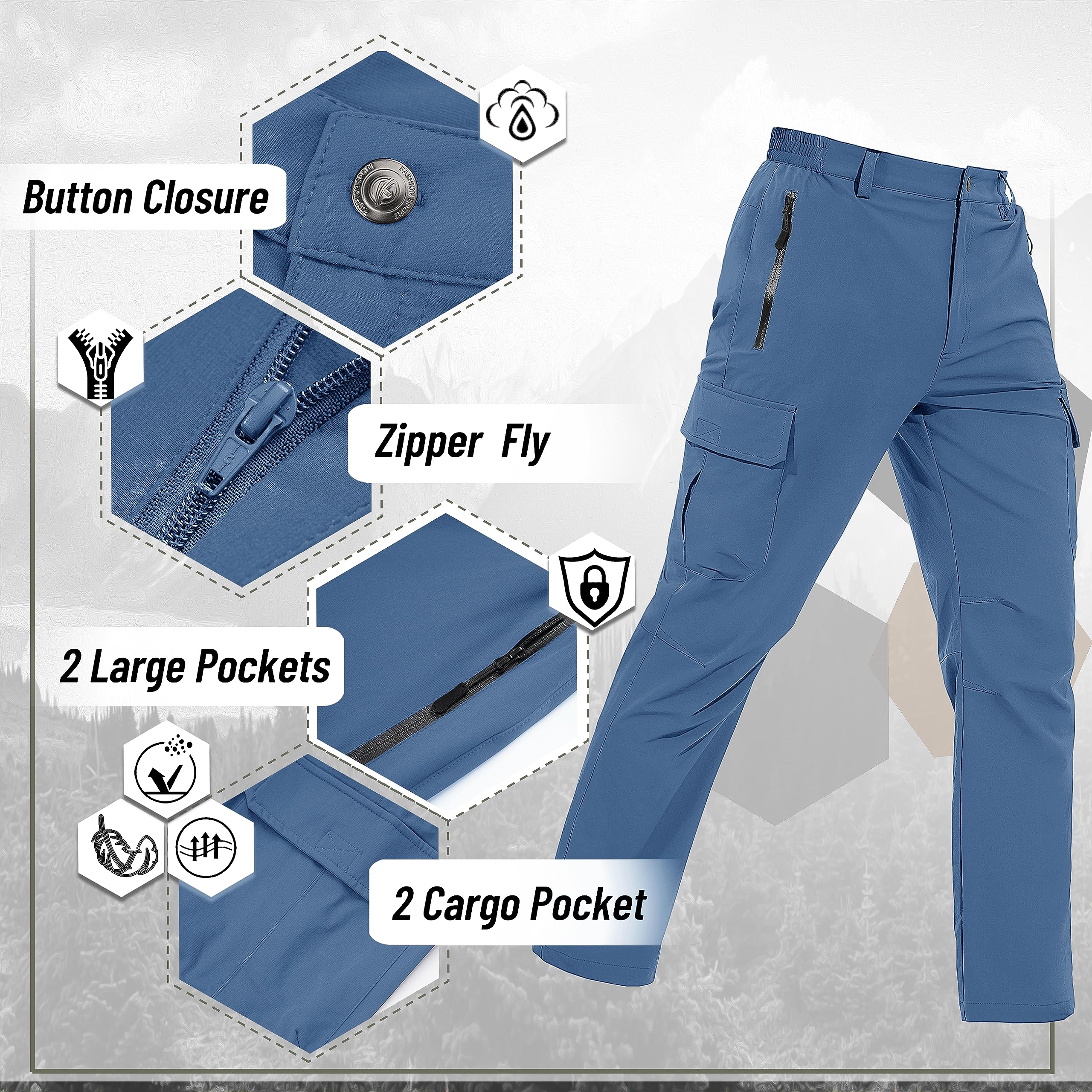 TACVASEN Men's Cargo Pants - 5 Pocket Waterproof Lightweight Quick-Dry Ripstop Stretch Pants for Hiking, Work, Travel & Outdoor Adventures | Perfect for Camping, Climbing & Casual Wear