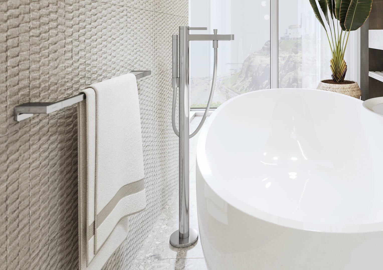 Hansgrohe 41747000 AddStoris 24-Inch Chrome Towel Bar - Bathroom Towel Rack for Modern Homes, Spa-Like Showers & Luxury Hotels
