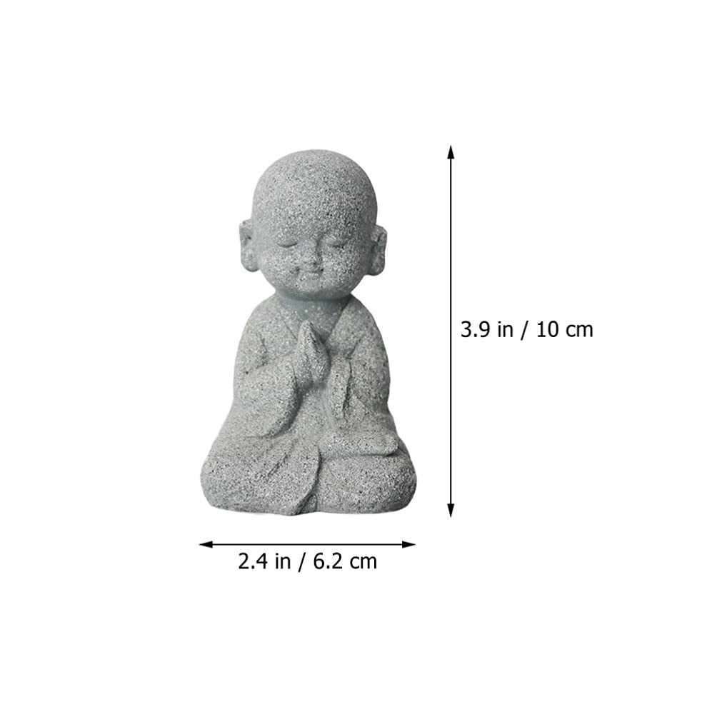 2pcs Little Monk Ornaments - Cabilock Sandstone Car Dashboard Decor, Buddhism Kung Fu Monk Statue for Fish Tank, Bonsai & Porch Display | Auto Accessories & Home Decoration