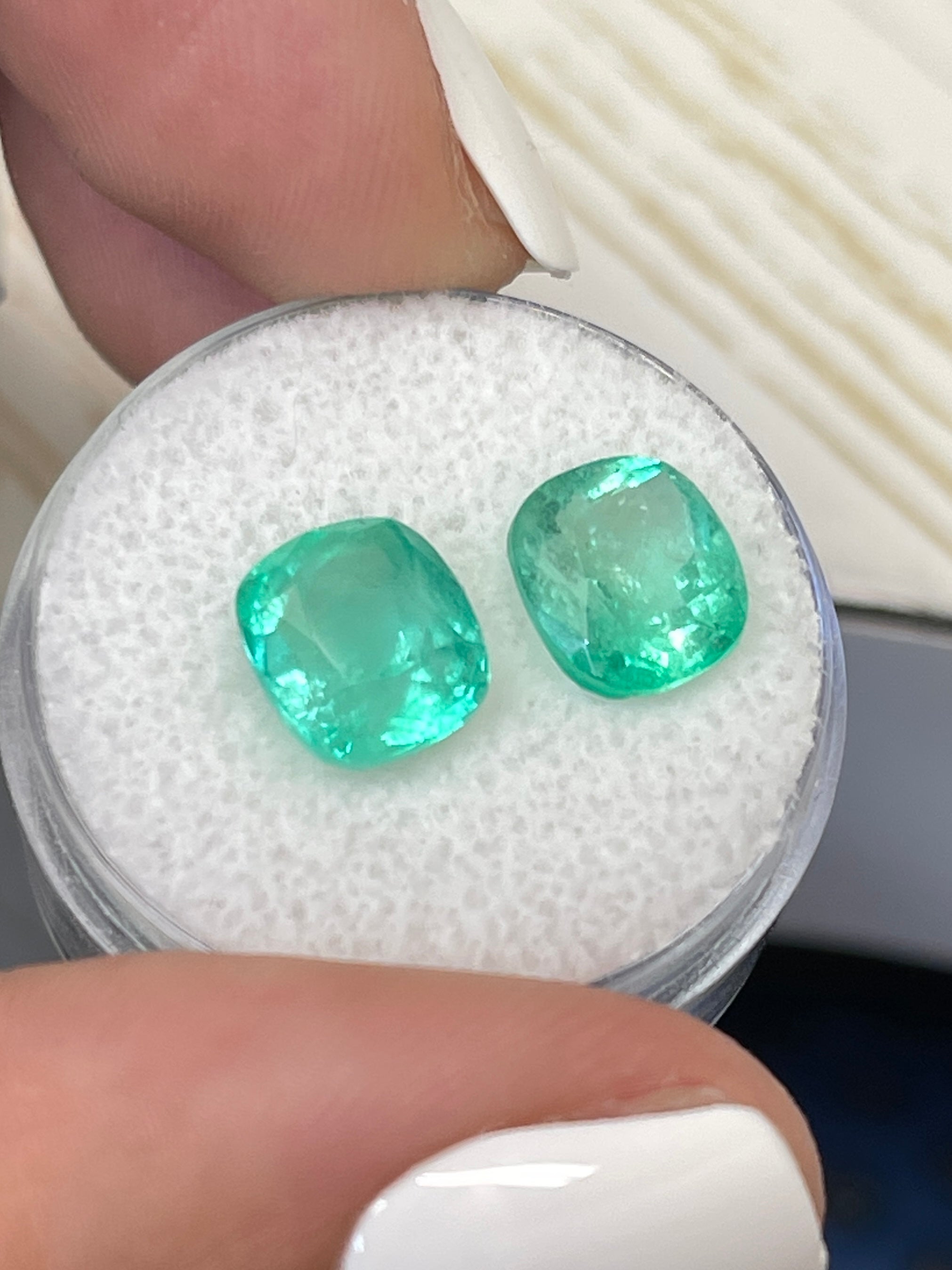 5.11tcw 9x8 Matching Light Bluish Green Natural Colombian Loose Emeralds - Cushion Cut Gemstones for Jewelry Making, Engagement Rings & Luxury Gifts