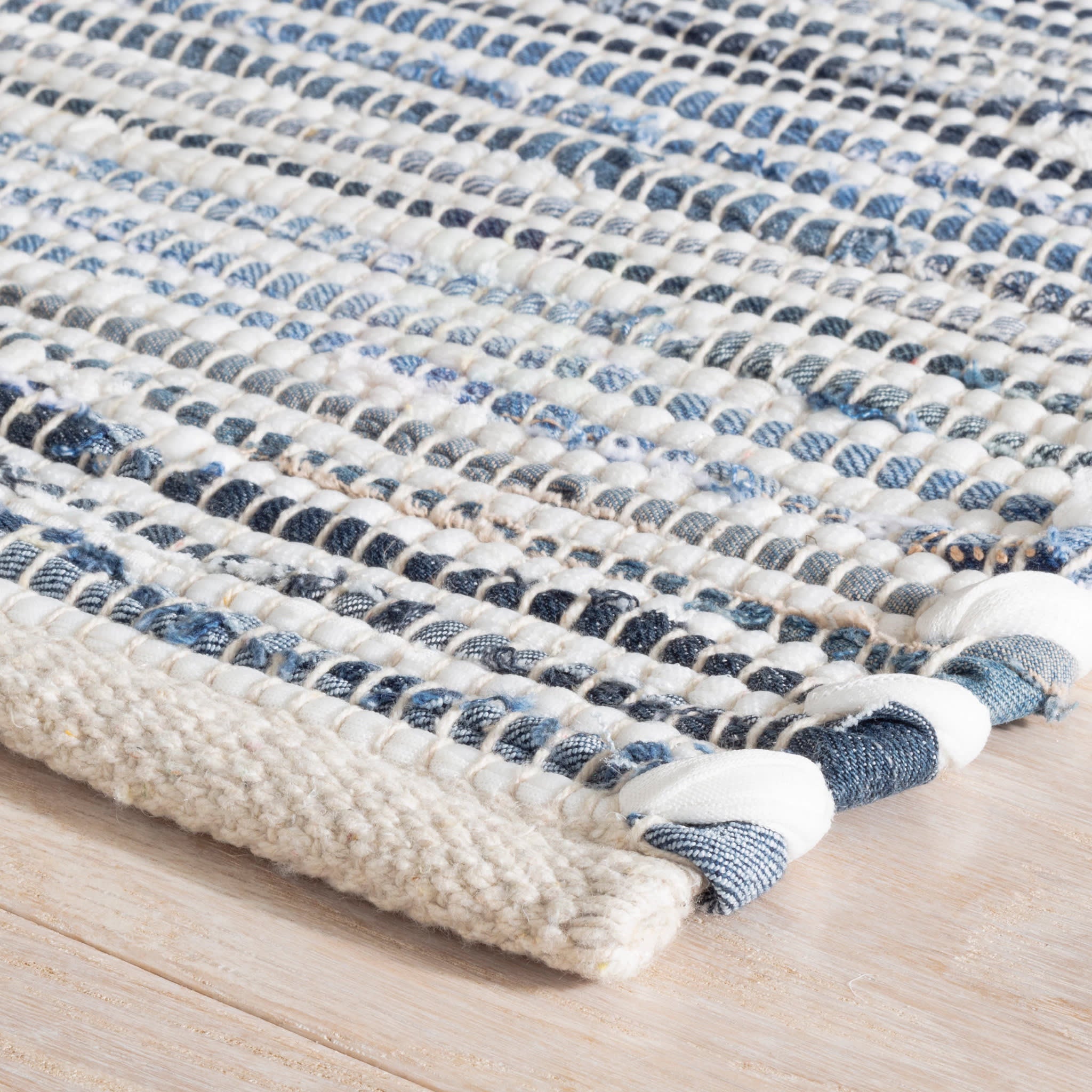 Handwoven Blue Denim Rag Ribbed Cotton Rug - Stylish & Durable Floor Decor for Living Room, Bedroom, or Nursery