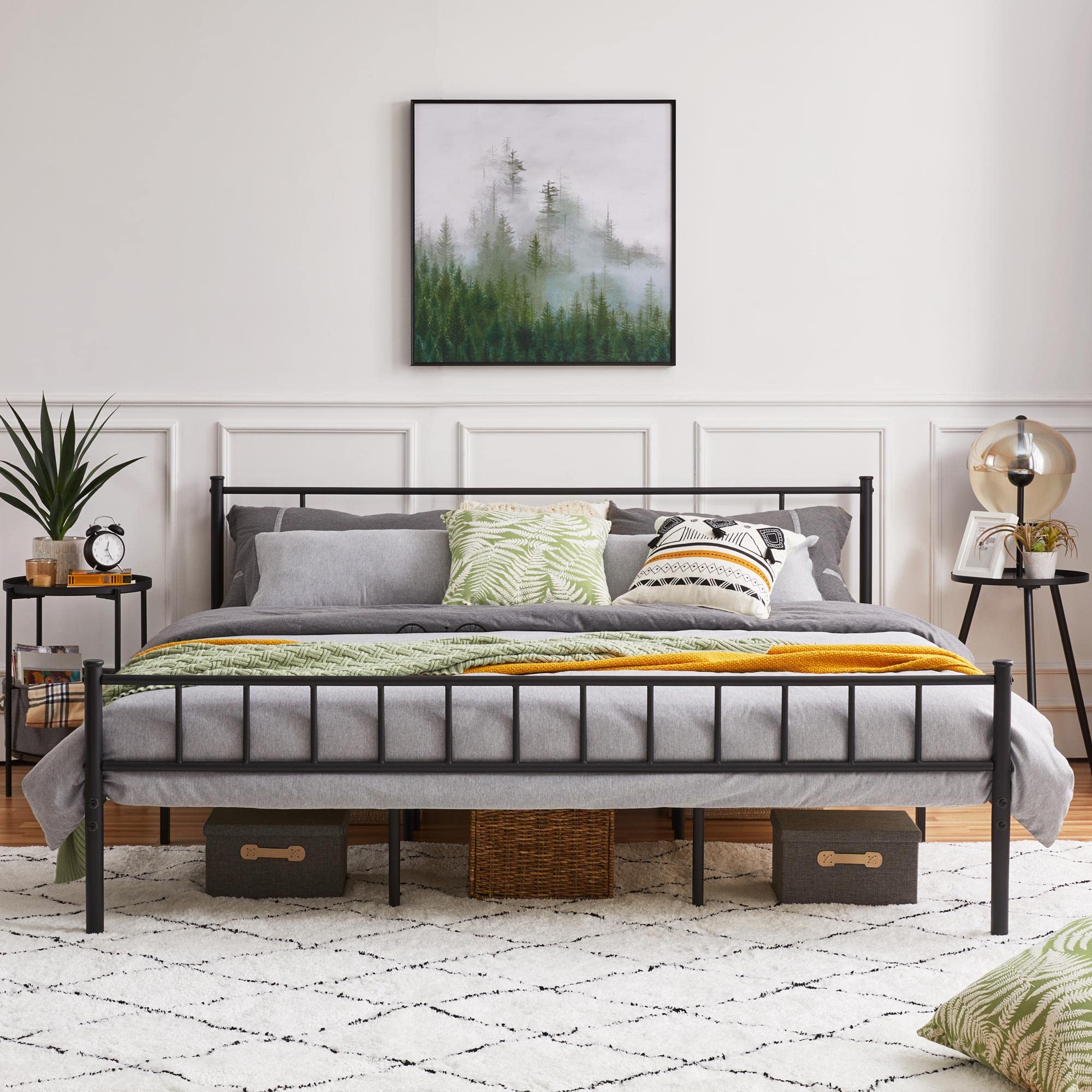 Topeakmart Black King Size Metal Bed Frame with Headboard & Footboard - Sturdy Platform Mattress Foundation with Under Bed Storage & Slat Support - Perfect for Master Bedrooms, Guest Rooms & Small Spaces