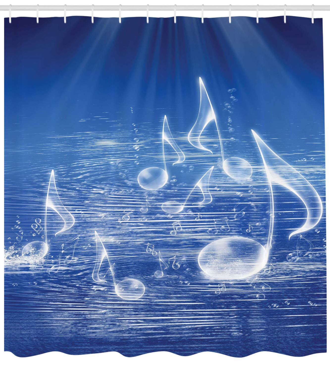 Ambesonne Music Themed Shower Curtain - Blue Water Musical Notes & Bubbles Design, 69x84 Inch Fabric Bathroom Decor with Hooks - Perfect for Music Lovers' Bathroom & Unique Gift Idea