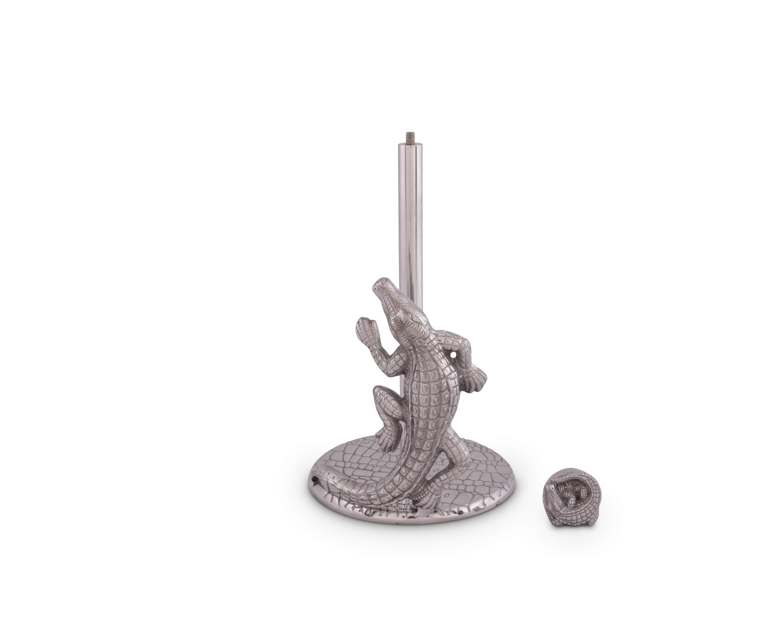 Arthur Court Designs Aluminum Alligator Paper Towel Holder - 12.5 Inch Countertop Stand - Durable Metal Kitchen Organizer for Bathroom, Bar & Outdoor Use