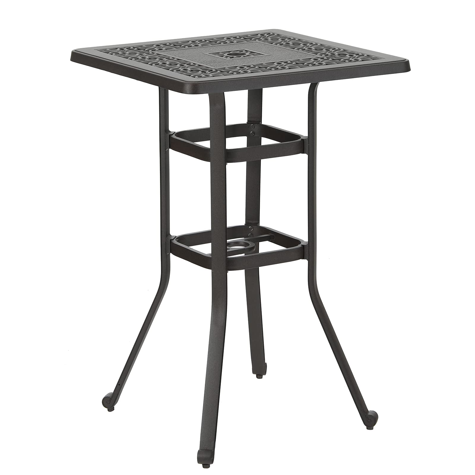 MFSTUDIO 27.5 Inch Square Cast Aluminum Bar Height Patio Table - 42 Inch Tall Outdoor Dining Table with 1.75 Inch Umbrella Hole - Perfect for Bistro, Backyard, Poolside, Garden, Deck, and Outdoor Entertaining - Brown
