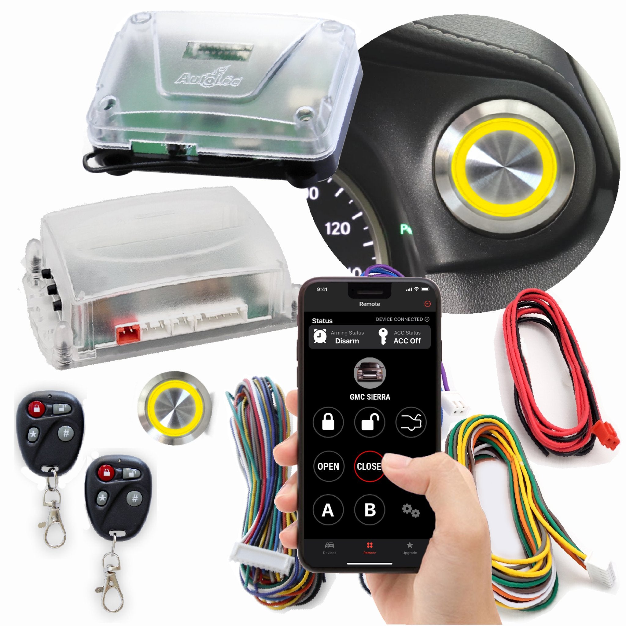 1905-1906 Rolls Royce 20HP Billet Push Button Engine Start/Stop Switch with Keyless Entry & Remote Start Kit - Classic Car Restoration & Vintage Auto Upgrade Accessory