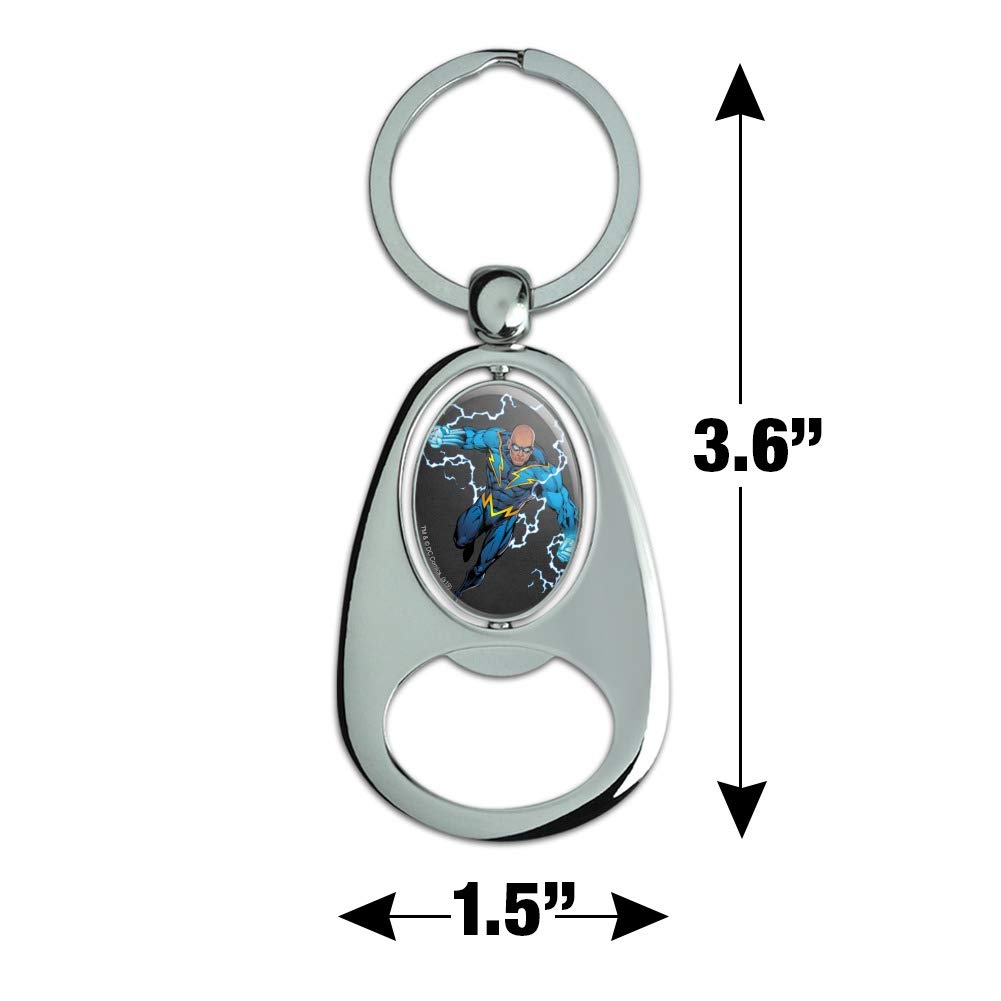 Justice League Black Lightning Metal Spinning Bottle Opener Keychain - Chrome Oval Superhero Gift for Fans, Collectors & DC Comics Lovers - Perfect for Keyrings, Backpacks, Gifts & Comic Con Events