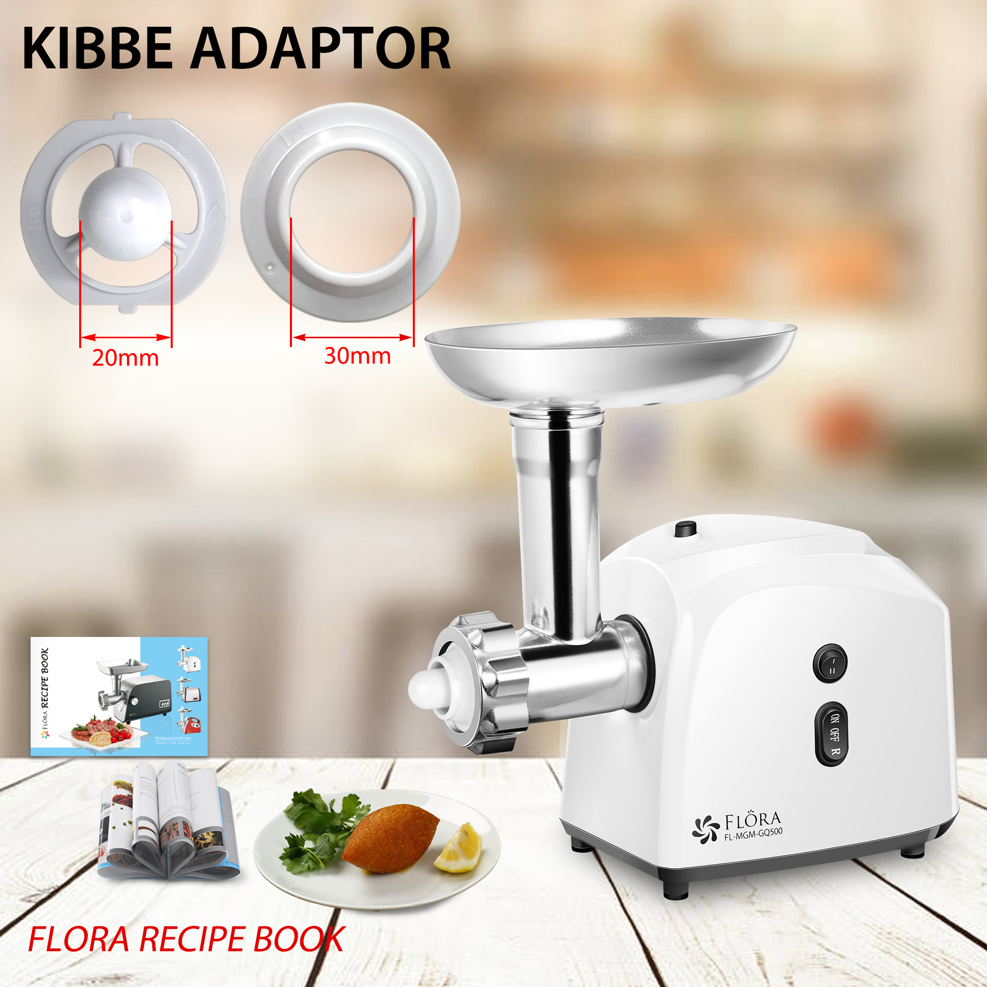 WHITE Flora 2600W Electric Meat Grinder - Heavy Duty Mincer, Sausage & Kibbe Maker - Perfect for Home Kitchen, Butcher Shop & Commercial Use