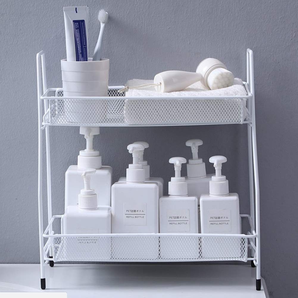 2-Tier Spice Rack Organizer - Countertop Kitchen & Bathroom Shelf for Spice Jars, Sauce Bottles & Can Storage (White) - Perfect for Pantry Organization, Countertop Display & Small Space Storage