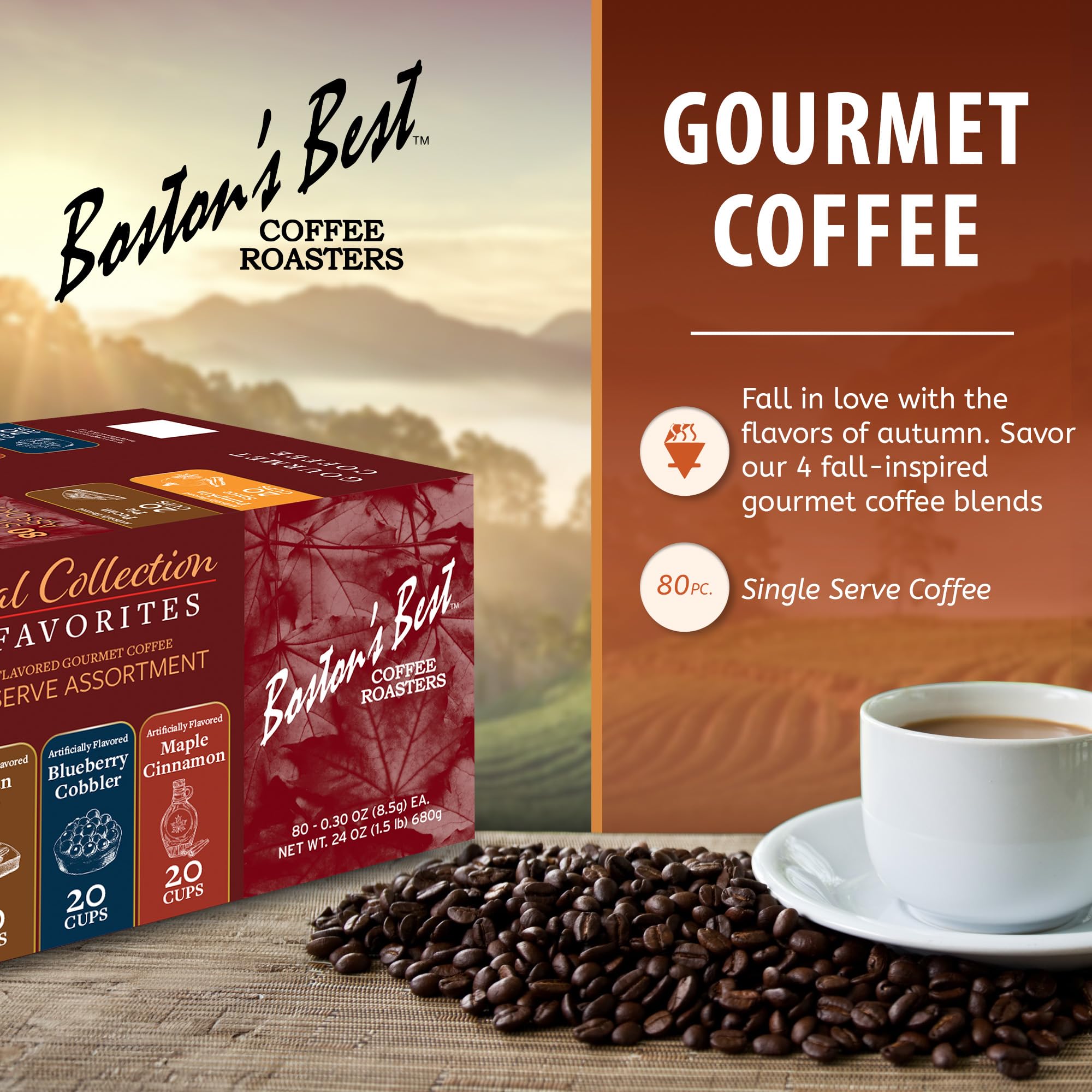Boston's Best Fall Assortment Flavored Gourmet Coffee Pods - Medium Roast K-Cups (80 Count) for Keurig Brewers | Perfect for Autumn Mornings, Office Coffee Breaks & Cozy Evenings