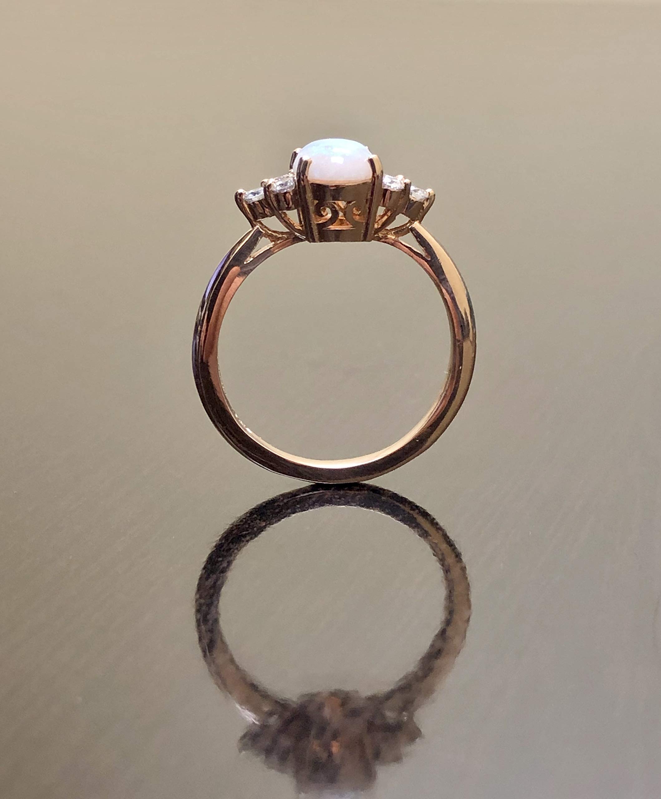 14K Rose Gold Diamond & Genuine Opal Engagement Ring for Women - Vintage Art Deco Wedding Band, Anniversary Gift, Promise Ring - Perfect for Proposals, Bridal Jewelry & Special Occasions