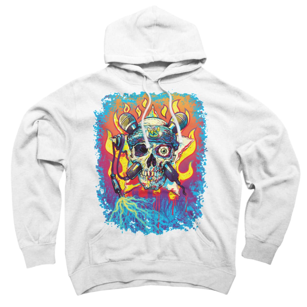 Vintage Rock 'n' Roll Skull with Crossbones Microphones Graphic Pullover Hoodie - Unisex Casual Streetwear for Concerts & Music Festivals