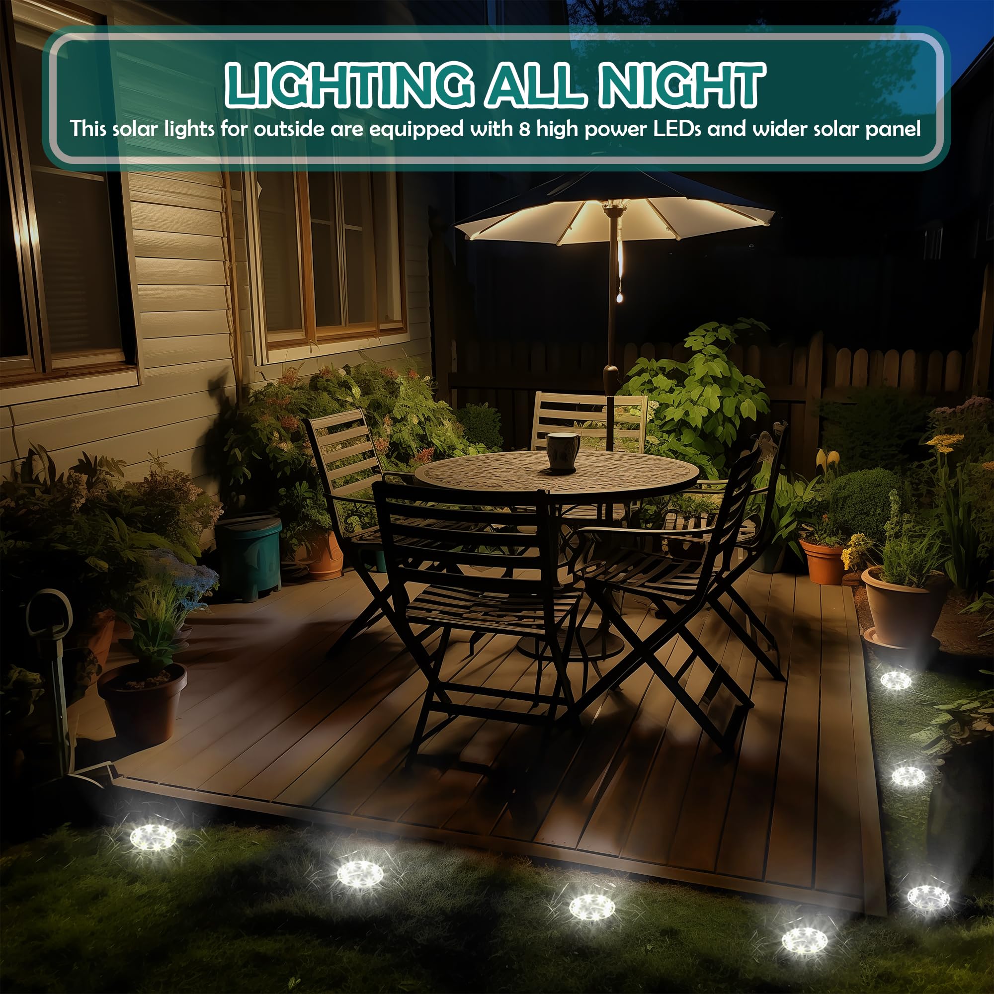 12 Pack Solar Ground Lights Outdoor Waterproof - Solar Powered Garden Pathway Lights for Yard, Patio, Driveway & Walkway | Cool White LED Landscape Lighting for Nighttime Safety & Ambience