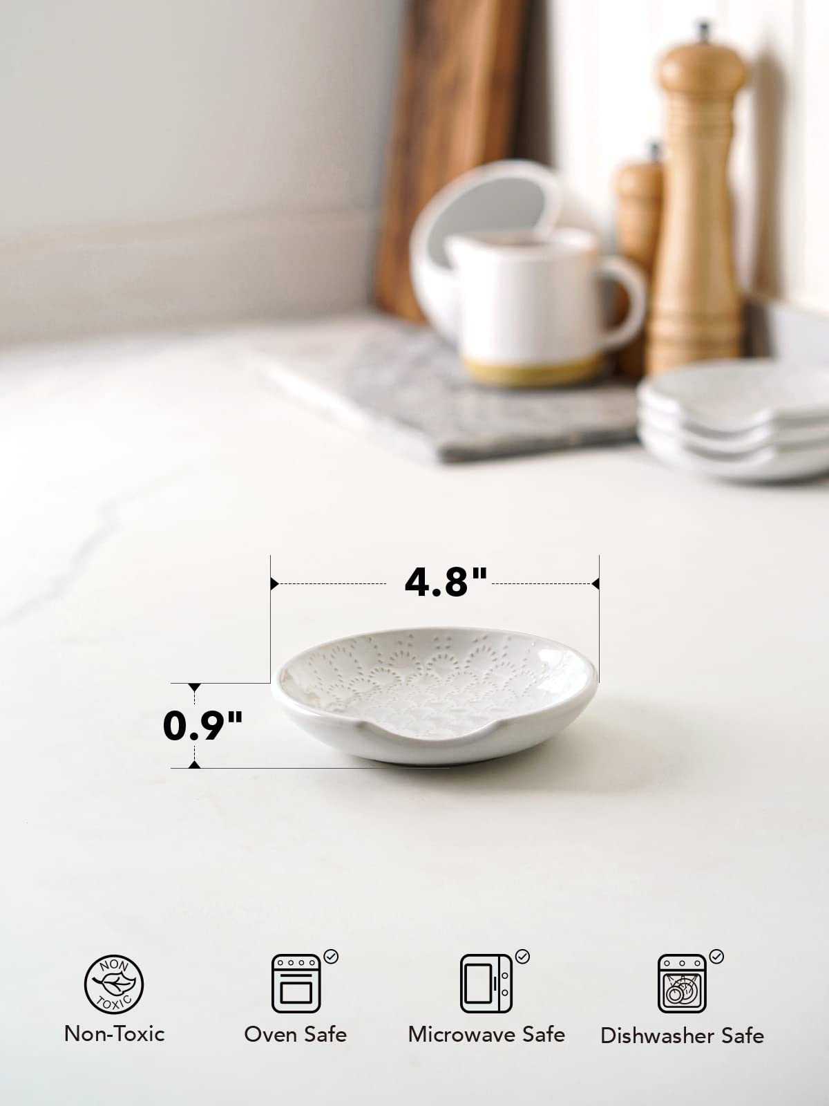 LE TAUCI Ceramic Spoon Rest for Stove Top - 4.8 Inch Set of 4 White | Kitchen Counter Utensil Holder | Farmhouse Decor & Housewarming Gift | Perfect for Cooking, Baking and Kitchen Organization