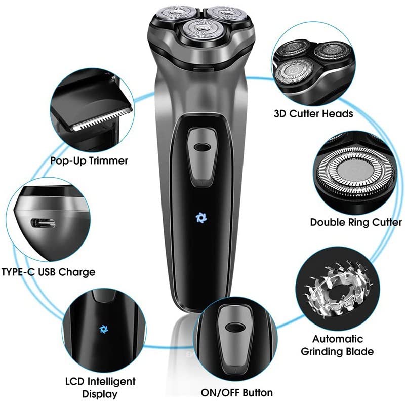Men's Electric Razor - 3D Floating Rechargeable Cordless Shaver & Beard Trimmer for Smooth Shaving | Perfect for Travel, Home & Gym Use