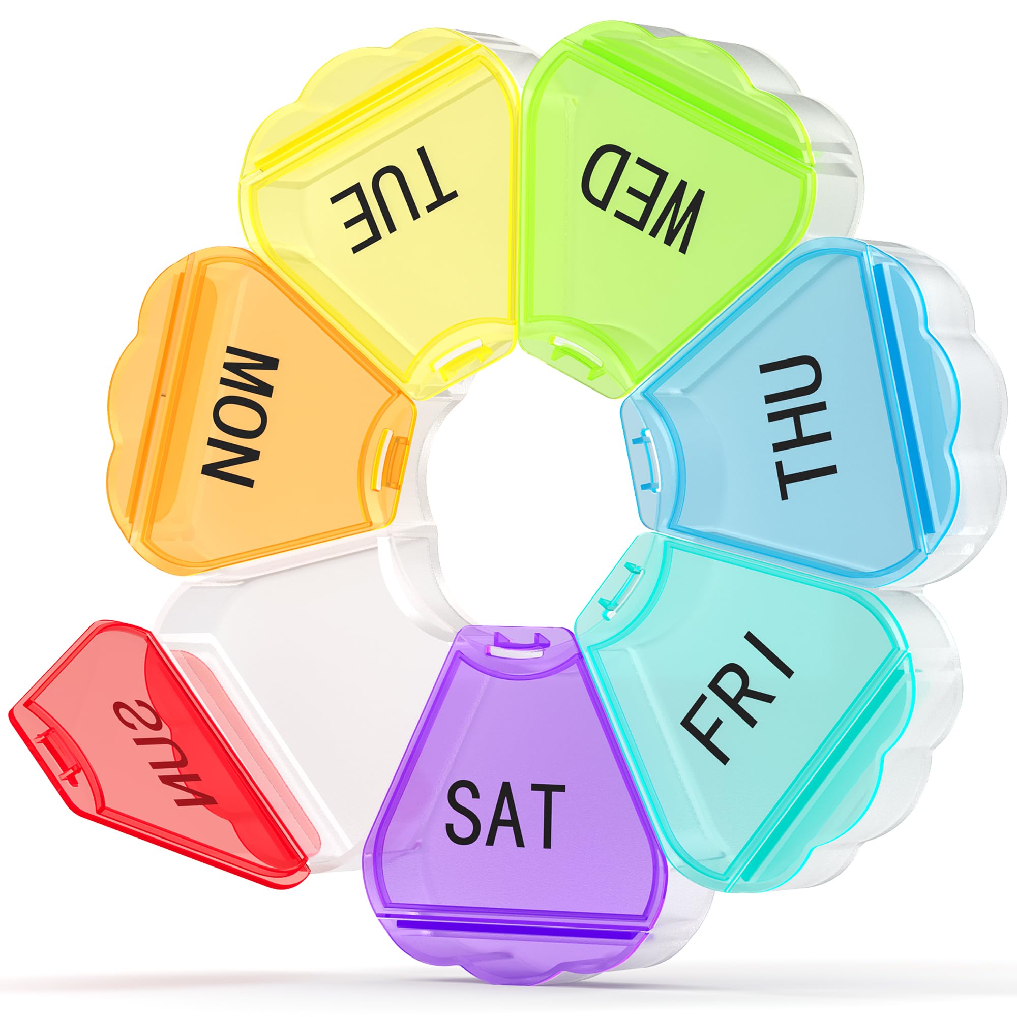 7-Day Weekly Pill Organizer with Large Compartments - Travel-Friendly Daily Medication Box for Pills, Vitamins & Supplements (Rainbow Color) | Perfect for Home, Office & Travel Use