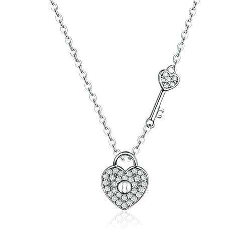 Sterling Silver CZ Heart & Key Pendant Necklace - Dainty Jewelry for Women | Perfect for Valentine's Day, Anniversary & Everyday Wear
