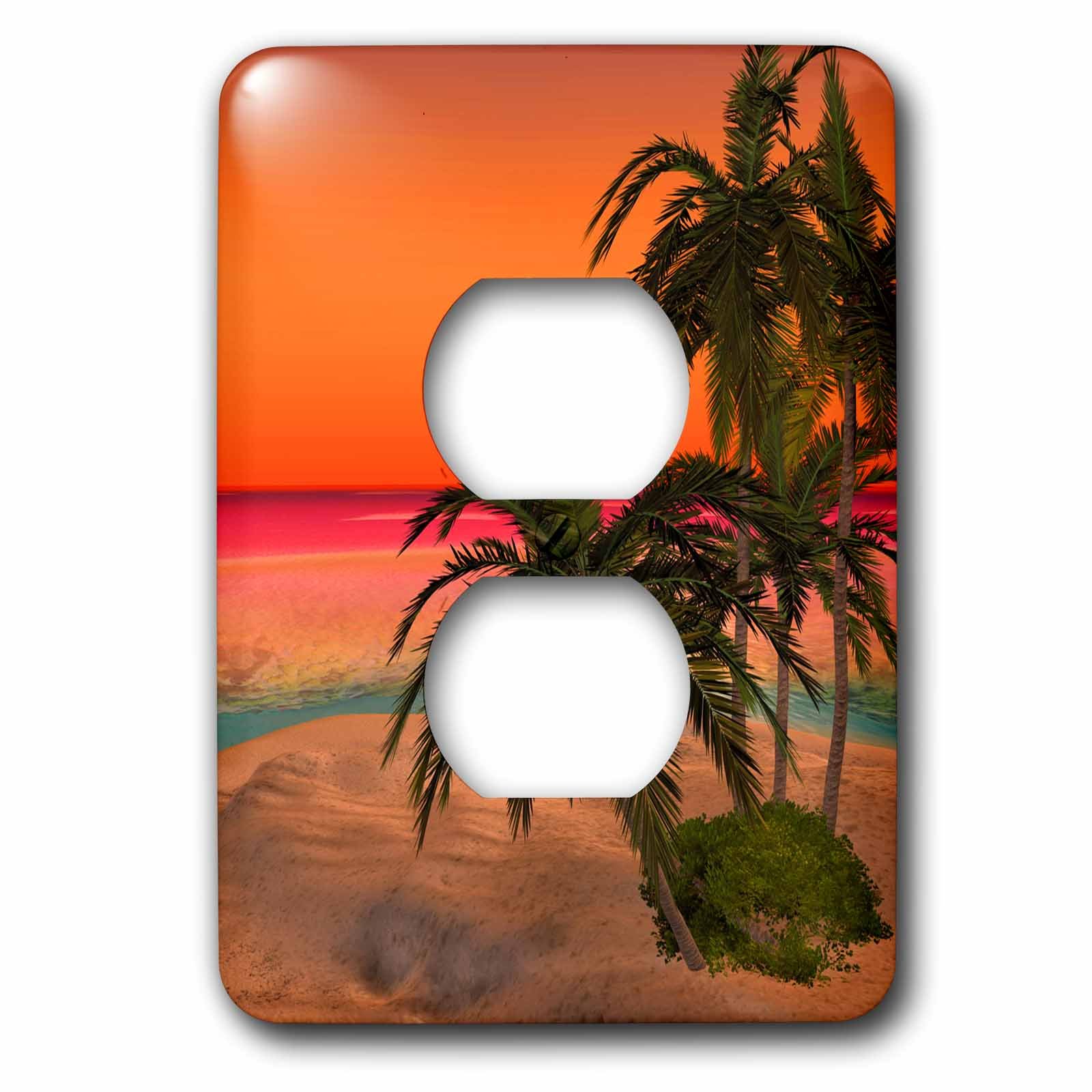 3dRose Light Switch Cover - Beautiful Sunset Beach Scene with Ocean & Palm Trees | Decorative Wall Plate for Bedroom, Bathroom, Living Room