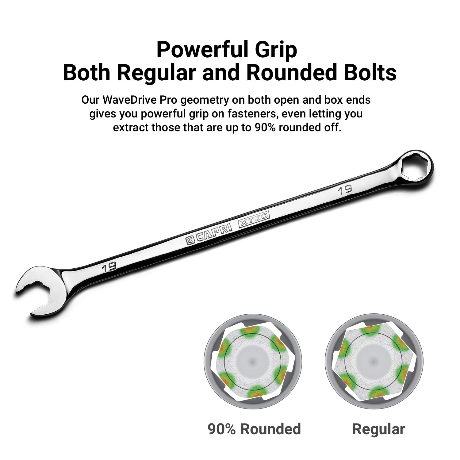 Capri Tools 19mm WaveDrive Pro Wrench - For Regular & Rounded Bolts - Automotive & DIY Use