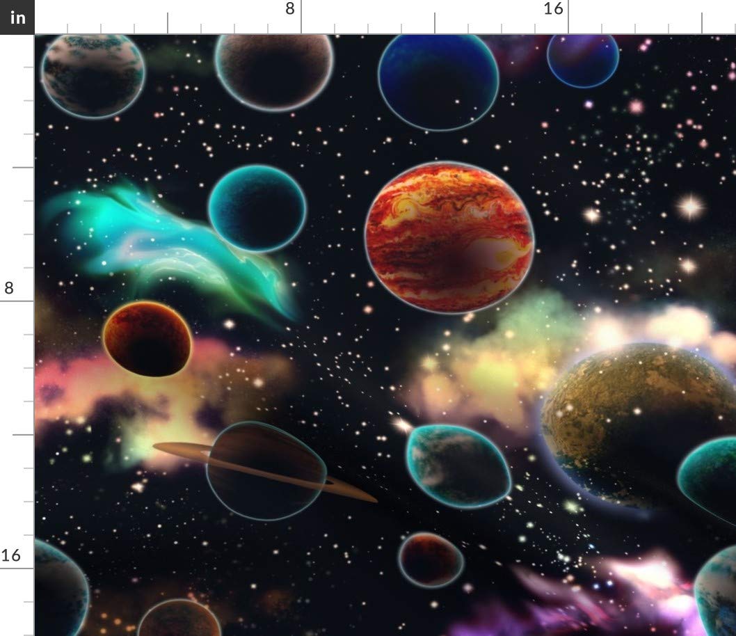 Space Planets Galaxy Solar System Printed Cotton Fabric by Spoonflower - Fat Quarter for Sewing, Quilting, Apparel & Home Decor | Perfect for DIY Crafts, Pillow Covers & Wall Art