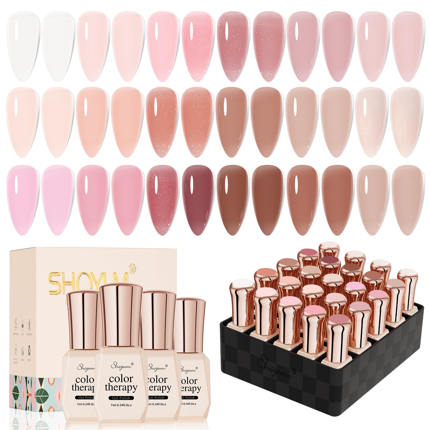 24 Pcs Jelly Nude Gel Nail Polish Set - Sheer Pink Colors Gel Polish Kit with Glossy & Matte Top Coat & Base Coat for DIY Nail Art, Manicure & Pedicure at Home | Perfect for Salon-Quality Nails, Bridal Parties & Self-Care Days