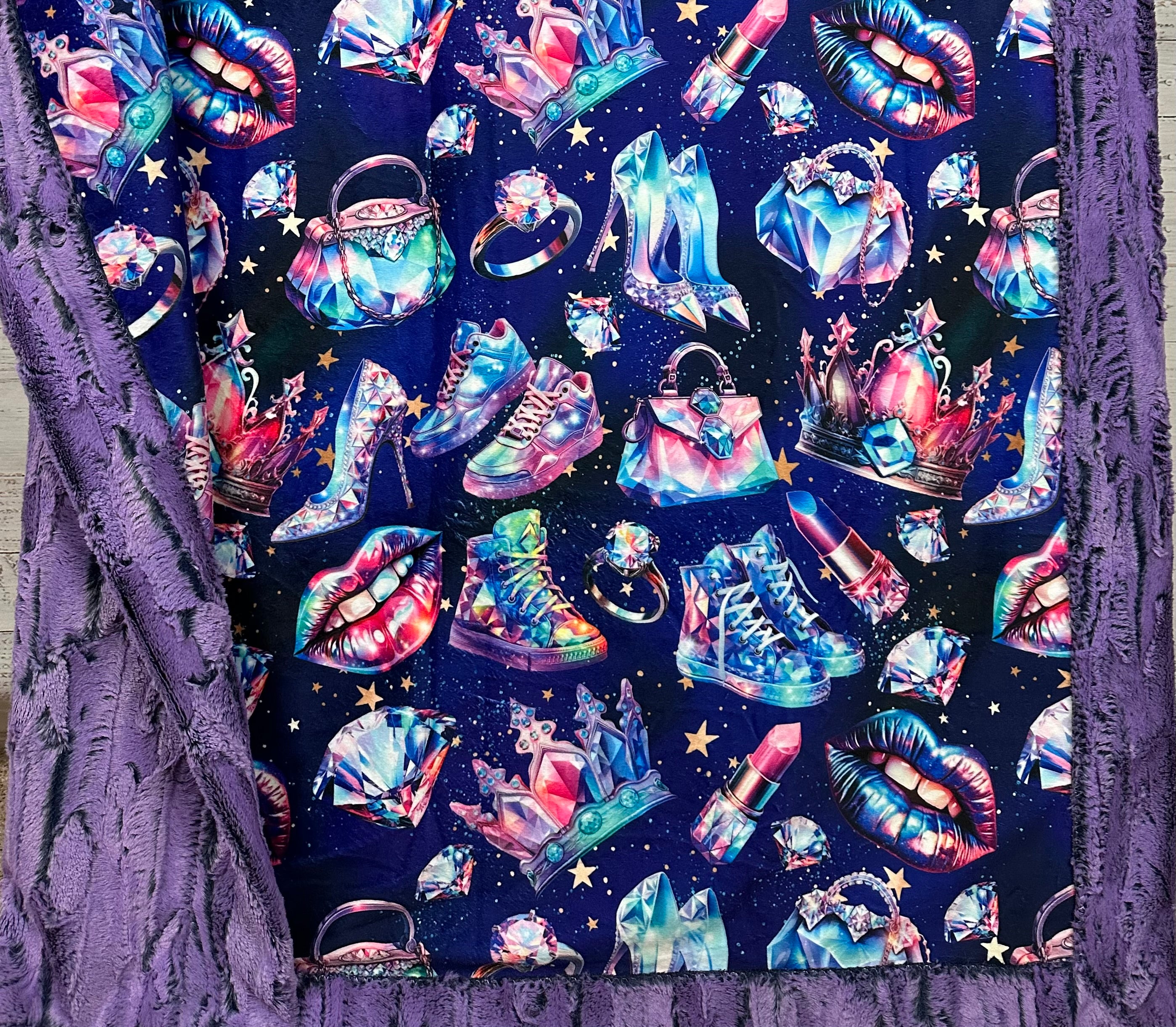 Luxury Jewel Luxe 41x60 Minky Blanket with Pillowcase for Kids & Toddlers - Sparkling Tiaras, Diamonds & Sneakers Design | Perfect for Nursery, Bedtime & Gift Giving