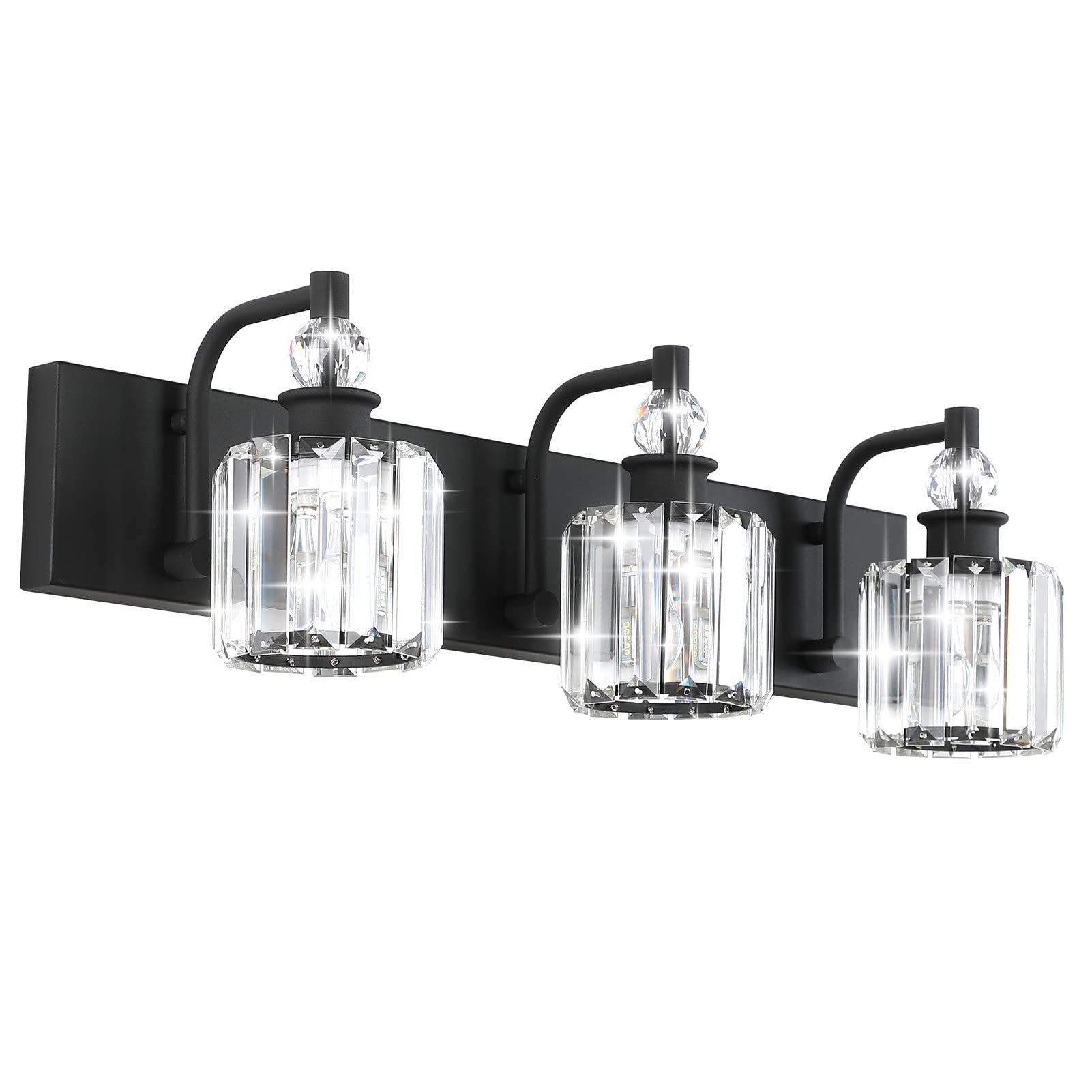 Ralbay 3-Light Black Crystal Bathroom Vanity Light Fixture - Modern Matte Black Wall Sconce for Mirror Lighting, Perfect for Bathroom, Powder Room, and Dressing Room Makeup Area