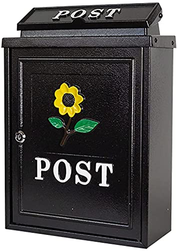 Black Traditional Outdoor Mailbox with Galvanized Steel Cover - Rust-Proof Metal Post Box for House Exterior - Perfect for Front Porch, Garden & Yard Decoration