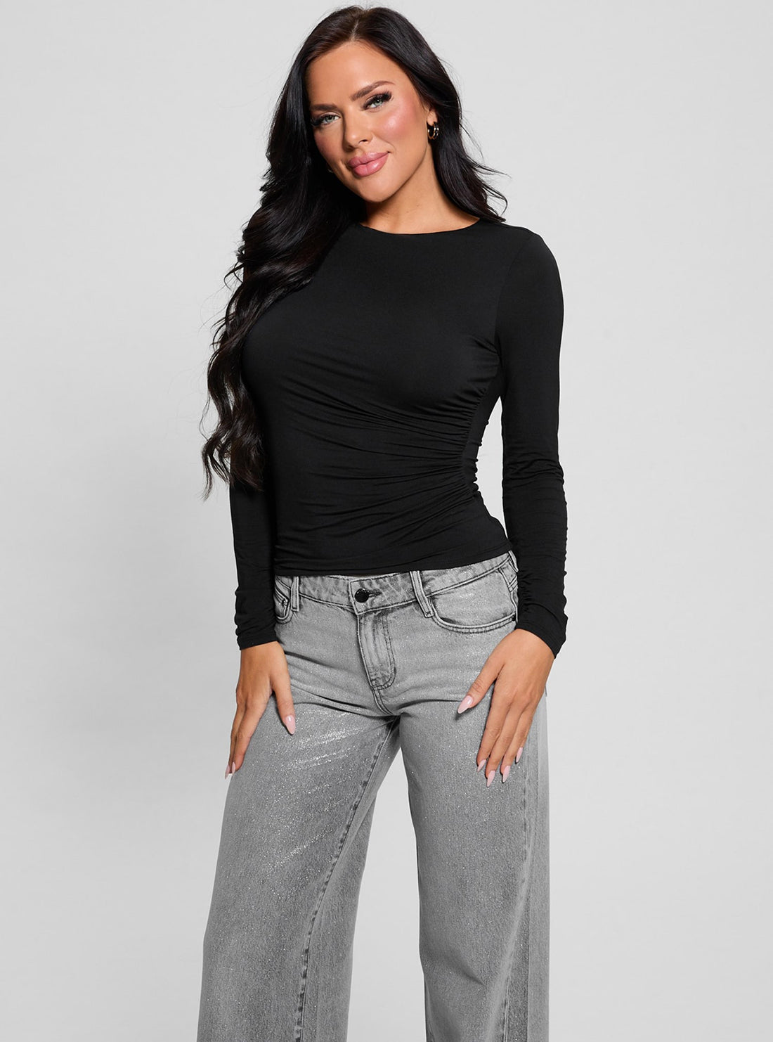 Black Shirred Noelle Top - Women's Elegant Ruffled Blouse for Casual & Party Wear | Perfect for Dates, Office & Evening Outfits