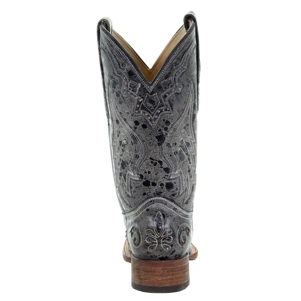 **Women's Distressed Embroidered Square Toe Dress Boots - Mid Calf, Low Heel (1-2
