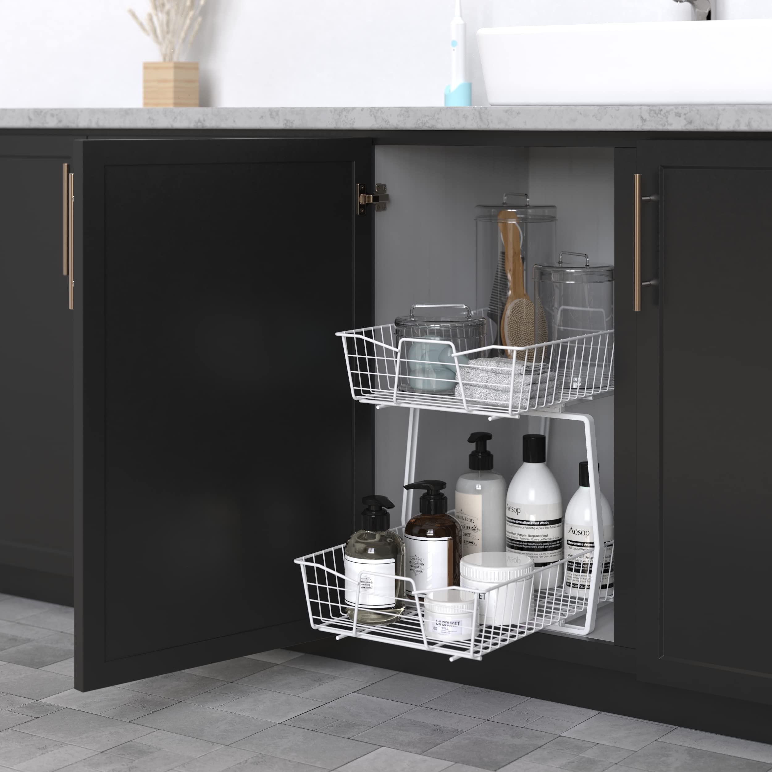 ClosetMaid 14 Inch 2-Tier Pull Out Cabinet Organizer - Heavy Duty Slide Out Pantry Shelves & Drawers for Kitchen, Bathroom Storage - White | Perfect for Spice Racks, Under Sink Organization & Pantry Storage Solutions