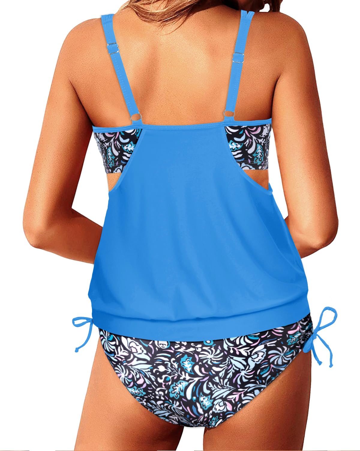 Yonique Women's Athletic Tankini Swimsuits - Blouson Swim Tops with Bikini Bottoms, Two Piece Bathing Suits for Swimming & Beach Activities | Double Up Swimwear for Pool, Vacation & Water Sports