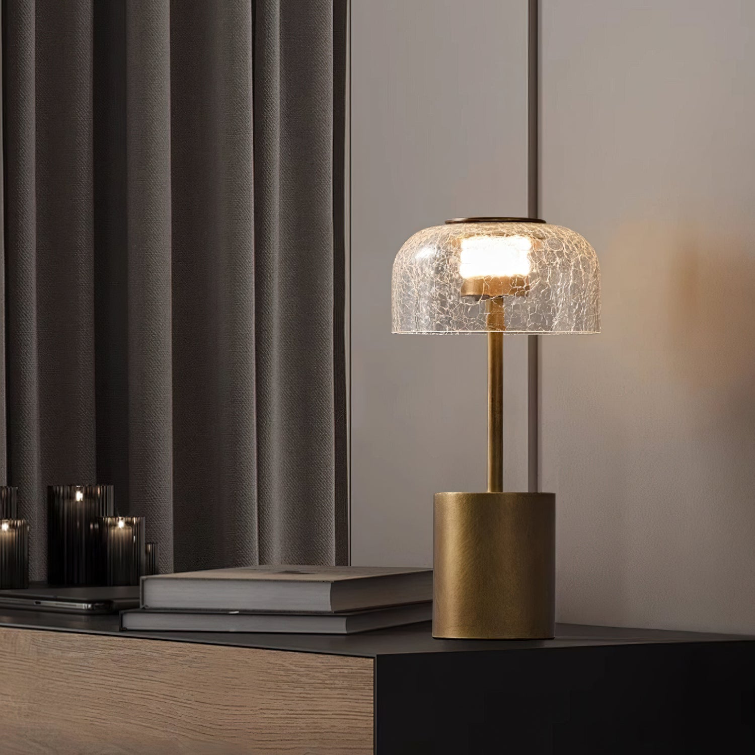 Rechargeable Crackle Glass Table Lamp with Built-in Battery - Perfect for Bedroom Nightstand, Living Room, and Office Desk Lighting