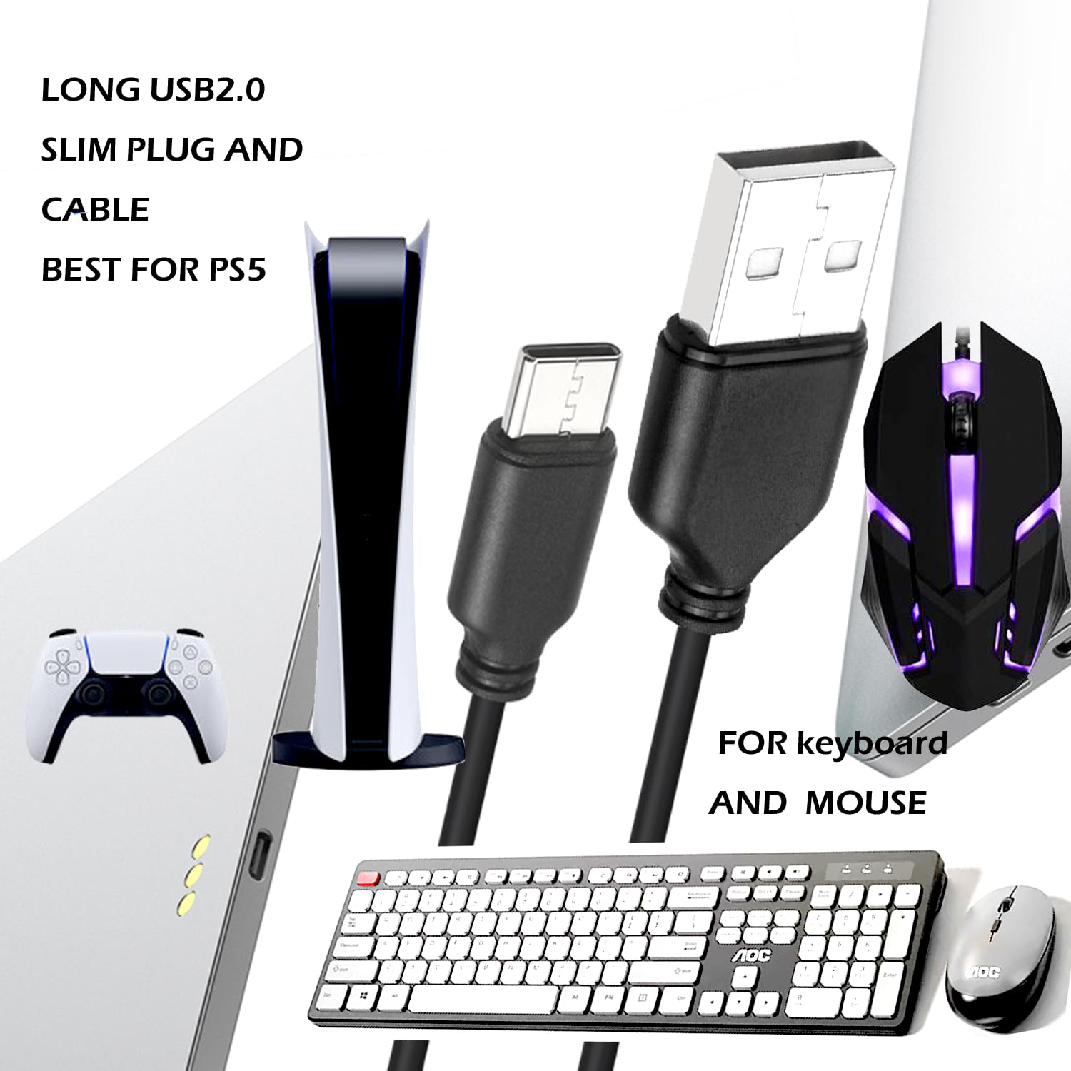 40FT Long USB A Wired Mouse - High Performance Ergonomic Computer Mouse for Windows PC, Mac, Laptop, Notebook & Chromebook (Ambidextrous Left/Right Hand Use) - Perfect for Office Work, Gaming & Long-Distance Computing