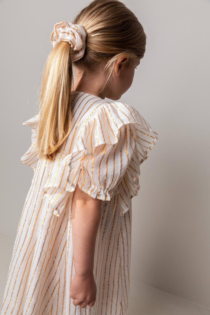 MarMar Copenhagen Girls' Dress - Gold Stripes Casual Daily Wear for Toddlers & Kids | Perfect for Playdates, Parties & Everyday Outfits