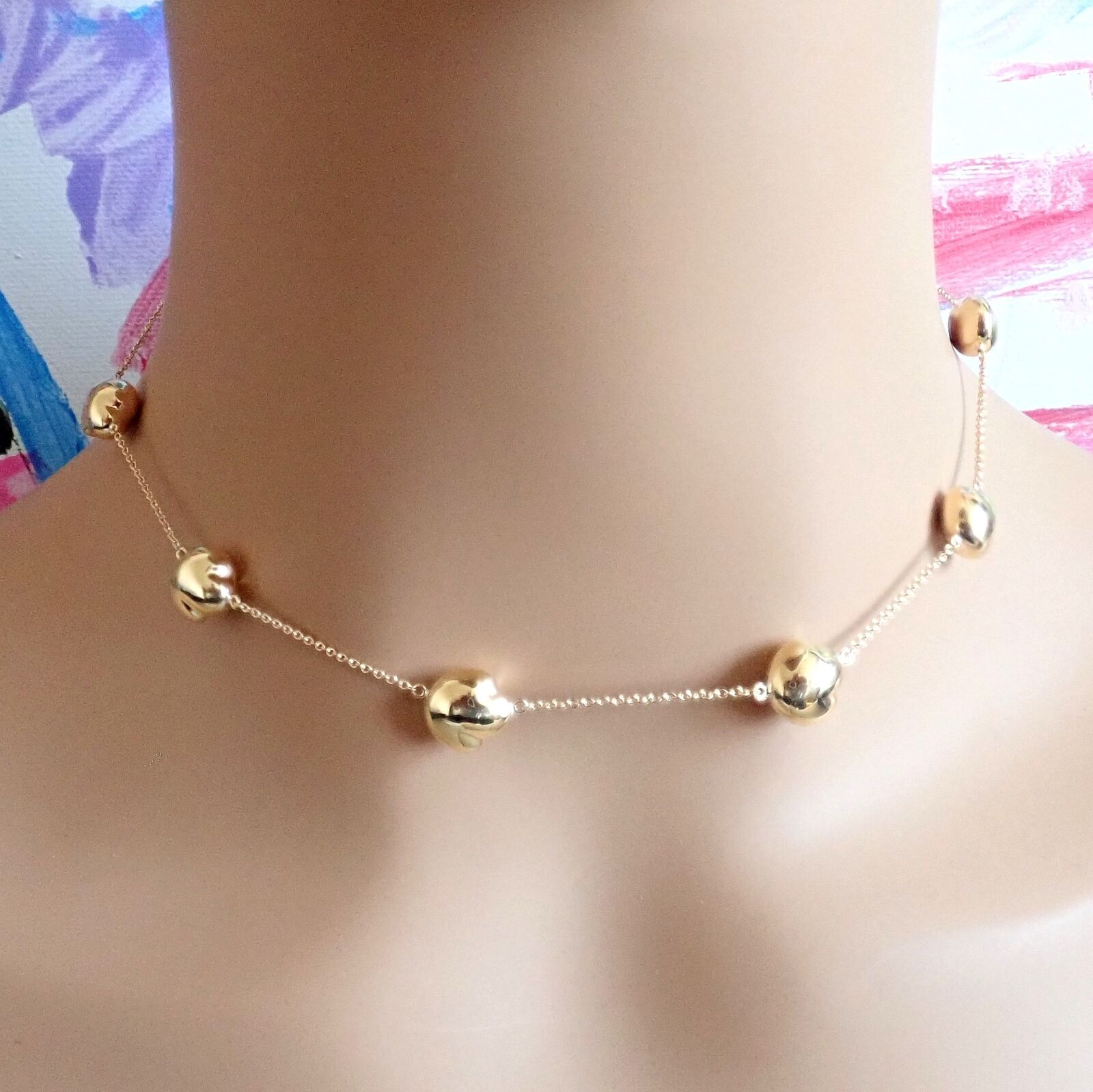 Authentic Tiffany & Co Peretti 18k Yellow Gold Vintage Bean Necklace - 14.5 Inch Elegant Jewelry for Women, Perfect Gift for Anniversary, Birthday & Special Occasions