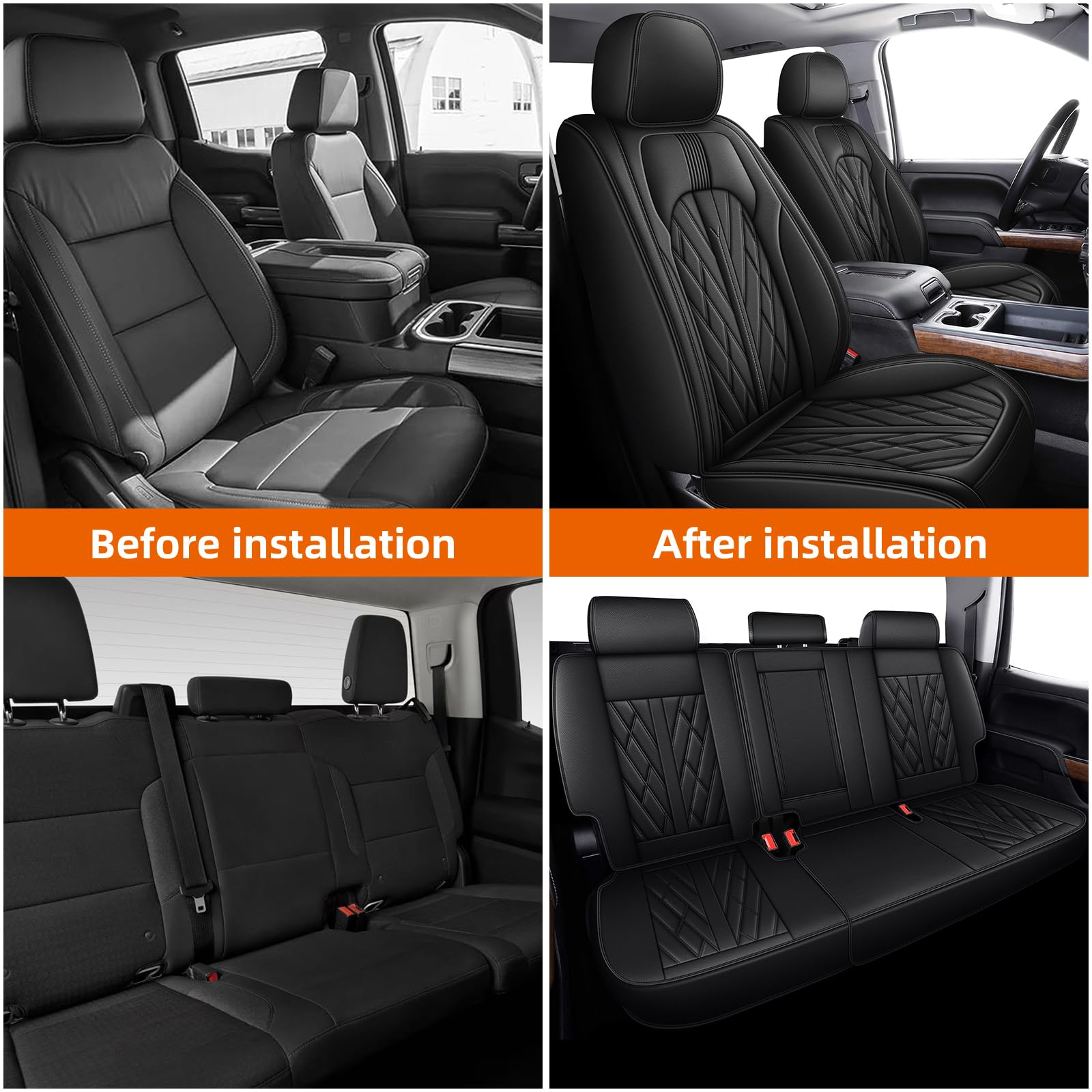 TTX LIGHTING Custom Leather Seat Covers for 2019-2024 Chevy Silverado & GMC Sierra 1500/2500HD/3500HD - Trail Boss Z71 Crew/Double/Extended Cab - Full Set Black Truck Seat Protectors | Perfect for Off-Roading, Daily Commute & Interior Upgrade