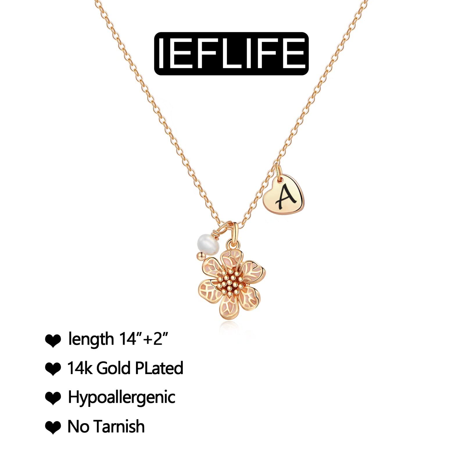 IEFLIFE 14K Gold Plated Heart Initial Necklace - Personalized Letter Pendant, Dainty Flower Girl Proposal Gift, Elegant Wedding Jewelry for Women & Girls | Perfect for Bridesmaids, Anniversaries, Valentine's Day & Special Occasions