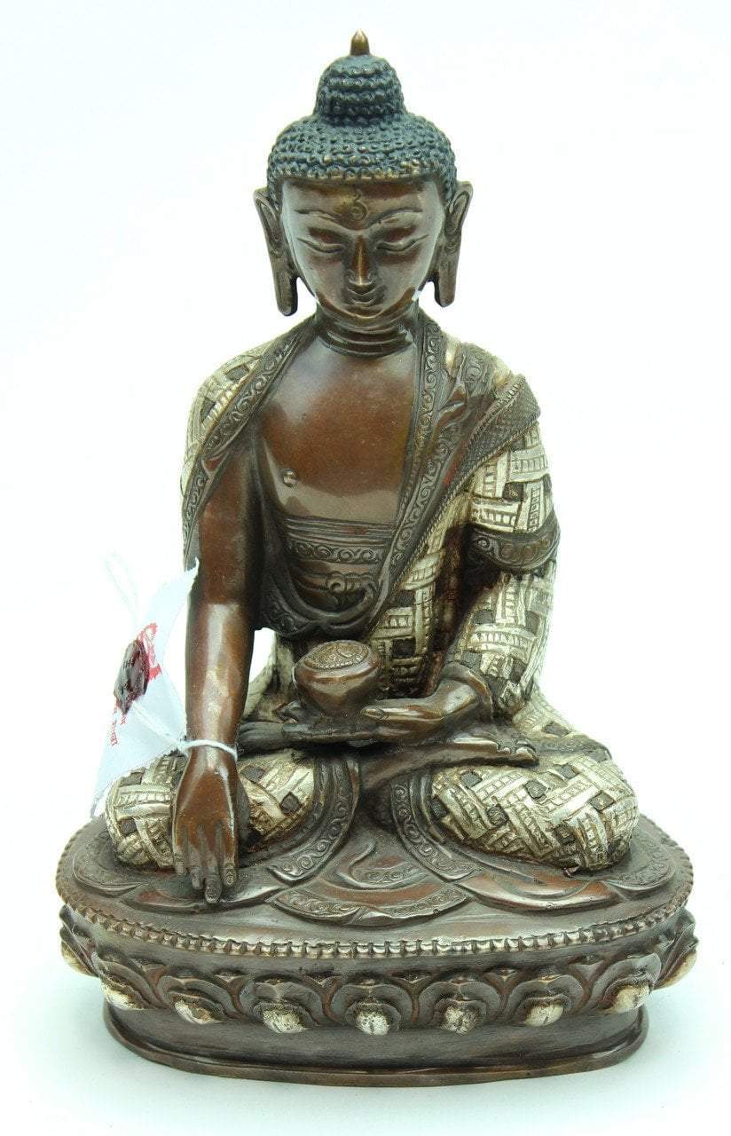8 Inch Shakyamuni Buddha Statue - Handcrafted Bronze & Silver Finish for Meditation, Yoga & Home Decor