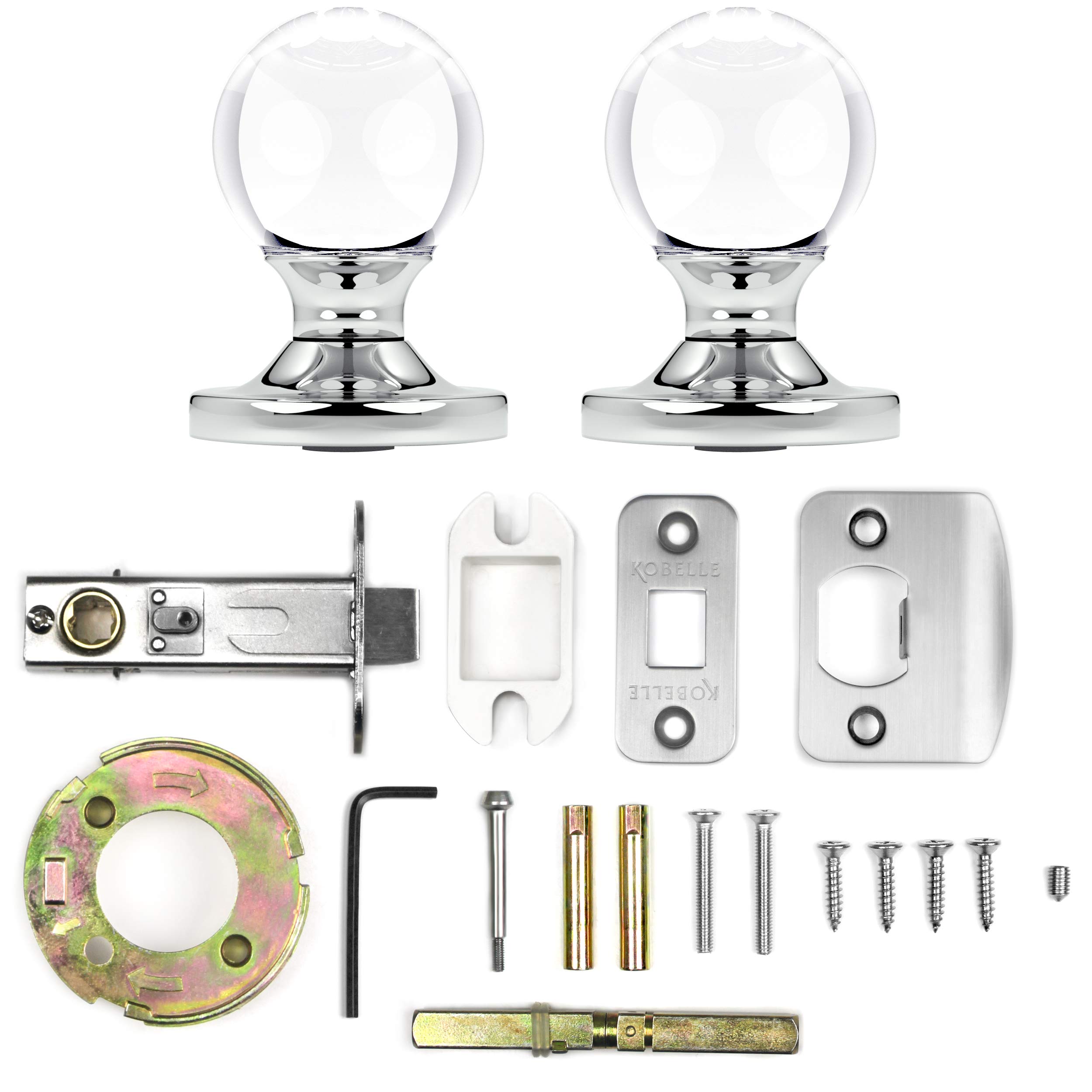 (5 Pack) Chrome Privacy Round Ball Crystal Door Knobs with Rosette - Perfect for Bedroom, Bathroom & Closet Doors