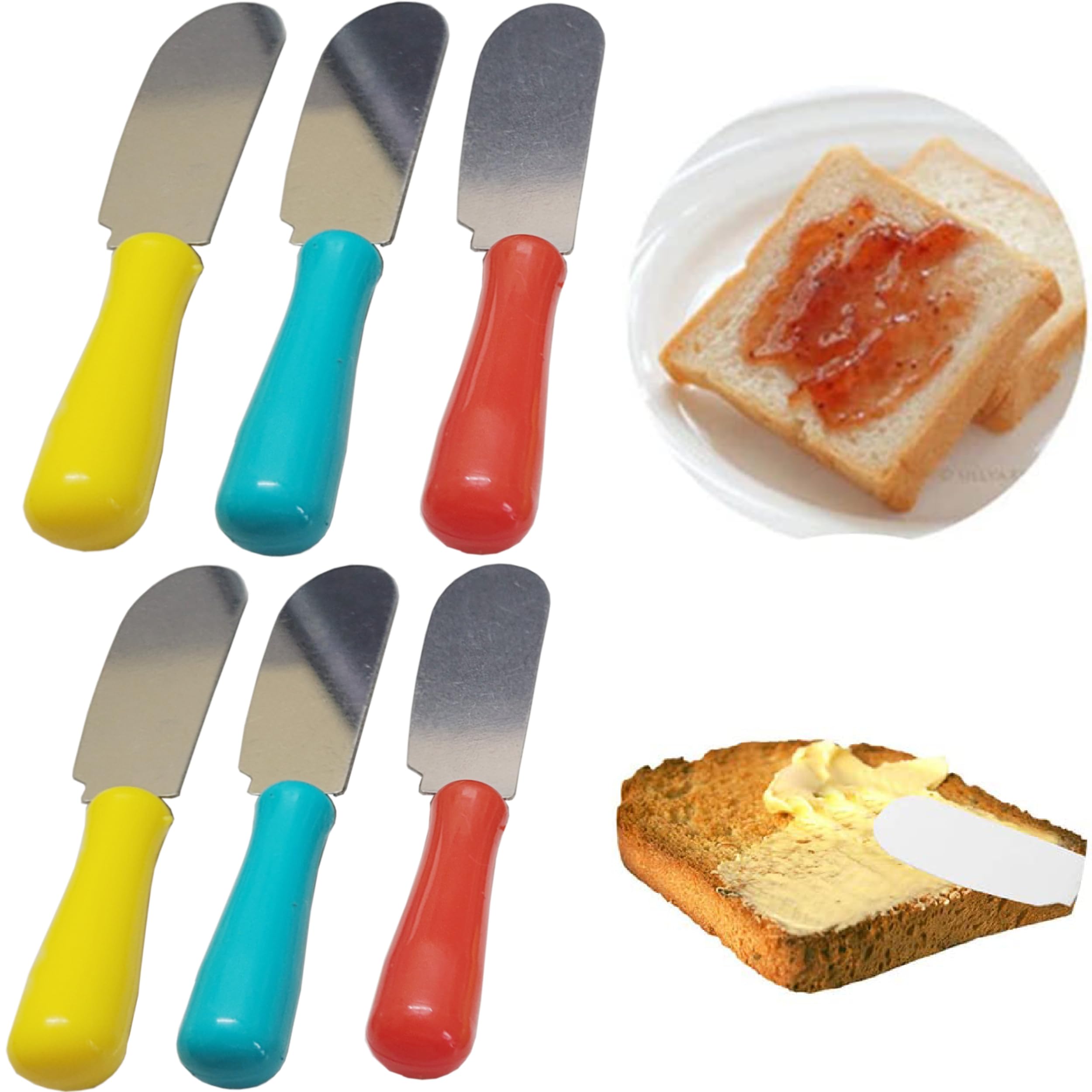 Prostuff.in® 6-Piece Multicolor Small Butter Knife Set - Lightweight Plastic Handle & Stainless Steel Blade - Perfect for Spreading Butter, Jam, Cream Cheese on Toast, Bagels & Sandwiches