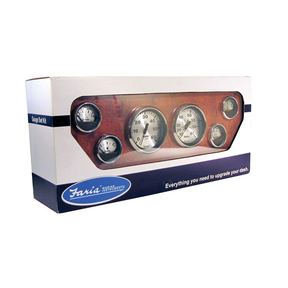 Beede KTF0184 Spun Silver 6-Gauge Marine Instrument Set - Speedometer, Tachometer, Fuel Level, Voltmeter, Water Temp, Oil Pressure | Perfect for Boats & Yachts | High-Quality Inboard Gauges for Accurate Performance Monitoring