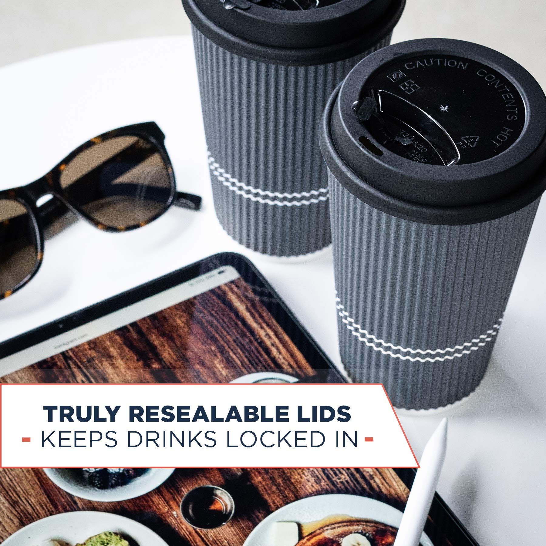 22 oz Disposable Coffee Cups with Lids - Insulated Travel To-Go Paper Cups for Hot & Cold Beverages | No Sleeve Needed | Dusk Grey (50 Pack) - Perfect for Coffee Shops, Office, Road Trips & Outdoor Events
