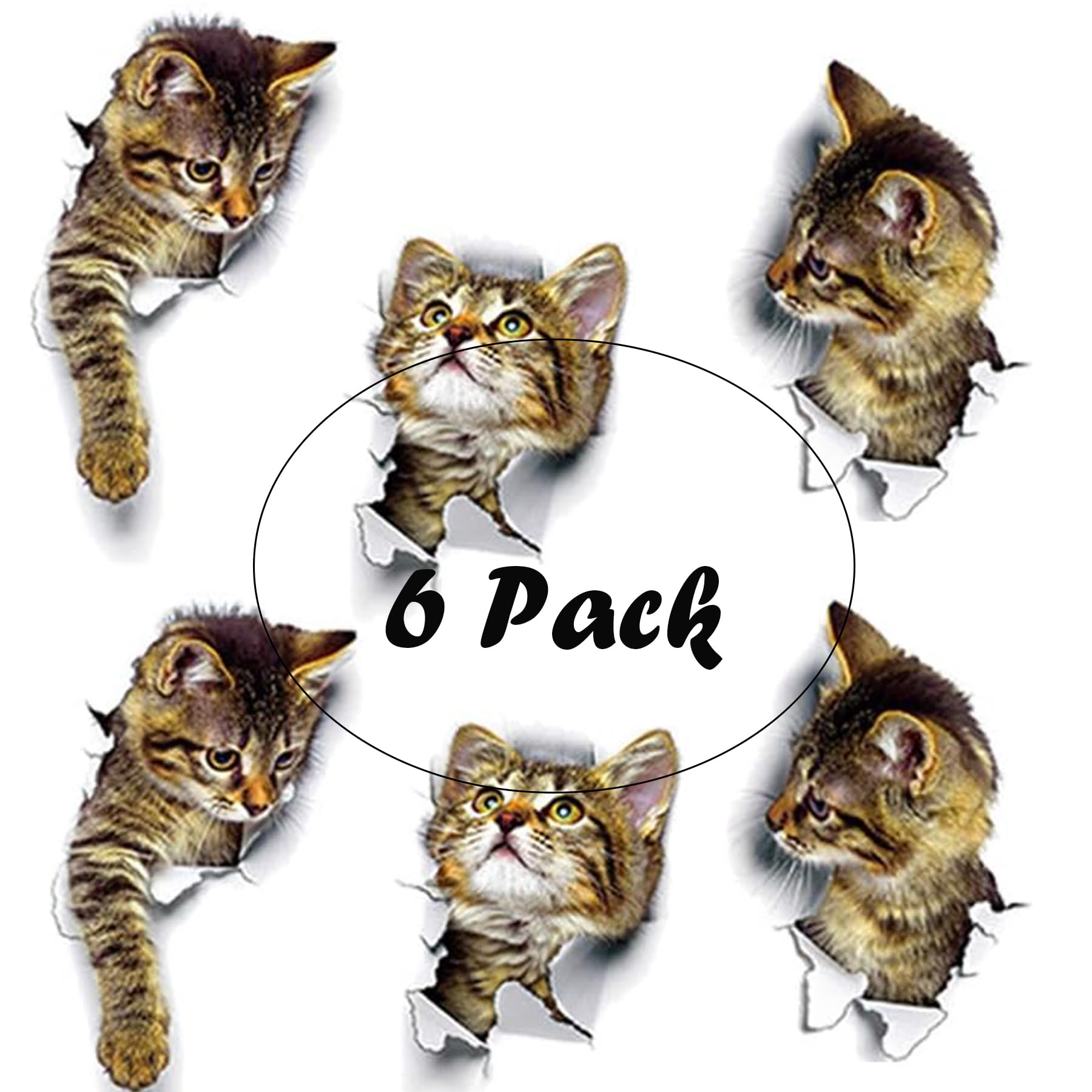 3D Realistic Cat Wall Stickers - 6 Pack Cute Toilet Lid Decals, Waterproof Bathroom Decor for Home & Office - Perfect for Pet Lovers, Kids Rooms & DIY Projects