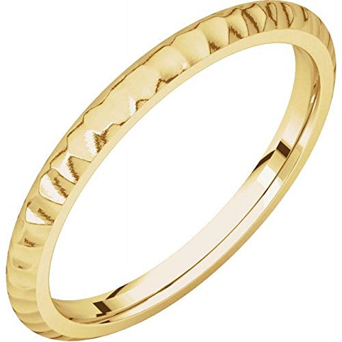 14K Yellow Gold 2mm Half Round Hammered Finish Ring - Size 6 Wedding Band for Women - Perfect for Everyday Wear, Anniversary Gifts & Special Occasions