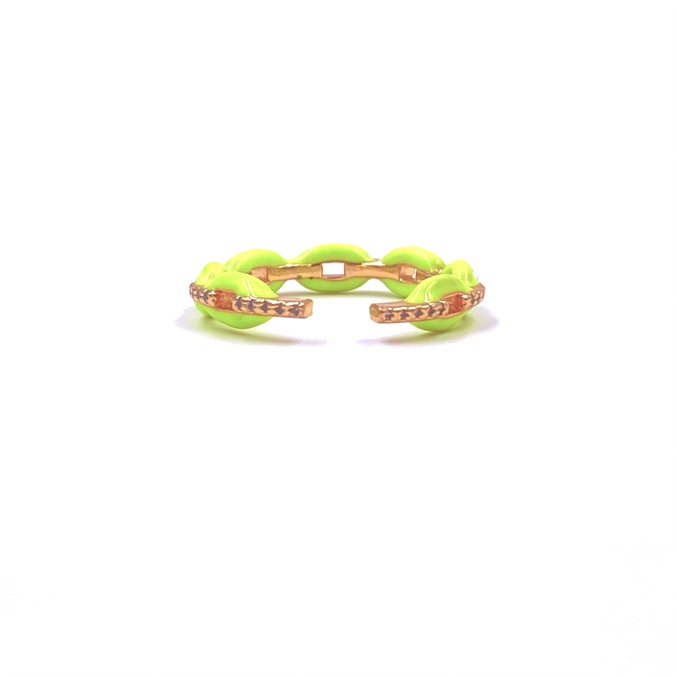 Stainless Steel Gold Plated CZ Band Ring for Women - Neon Yellow Enamel Fashion Jewelry - Perfect for Parties, Date Nights & Special Occasions