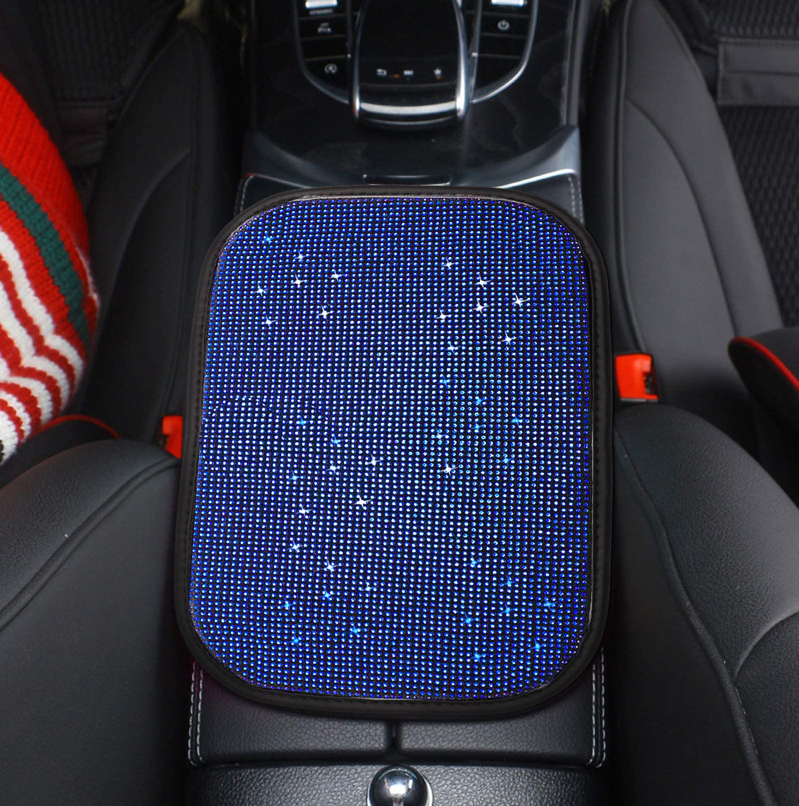 FUNOJOY Rhinestone Bling Car Armrest Cover for Women - Blue Diamond Design, Soft Comfort & Stylish Interior Car Accessories - Perfect for Sedans, SUVs & Luxury Vehicles