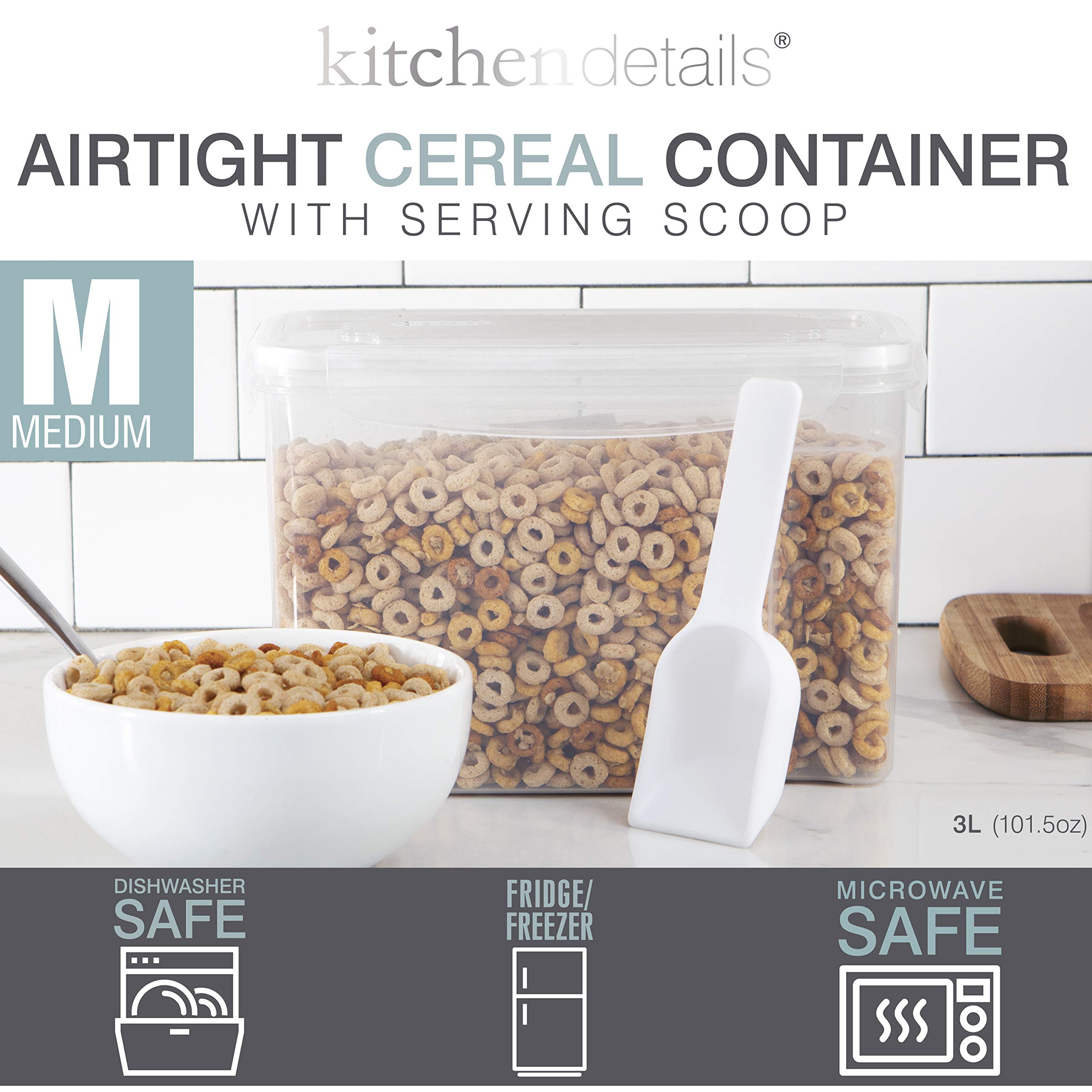 Airtight Medium Cereal Storage Container with Scoop - Clear Food Tin for Kitchen & Pantry Organization | Keeps Cereals Fresh | Ideal for Breakfast, Snacks & Bulk Food Storage